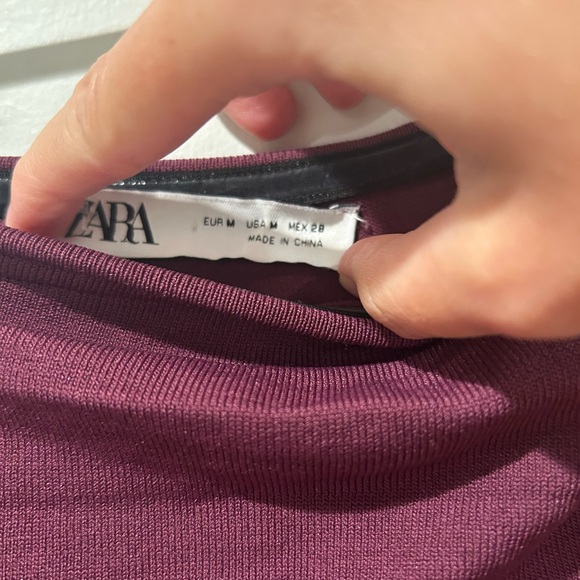 NWOT Zara Burgundy Combination Knit Mini dress Size M Long-sleeve Off Shoulder - Picture 7 of 10